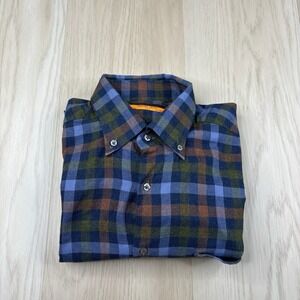 Davide Cenci Mens Button Front Collared Plaid Shirt Long Sleeve Size 42 16.5